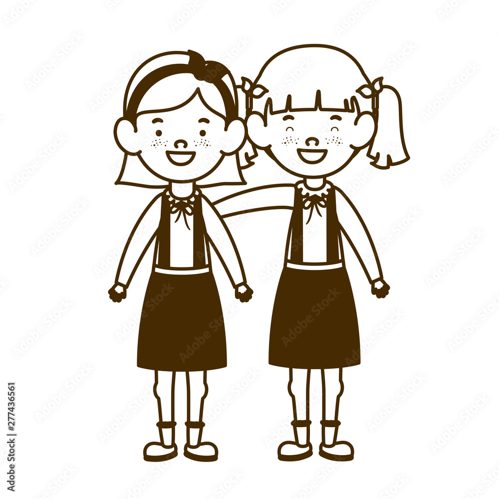 silhouette of student girls standing on white background silhouette of student girls standing on white background