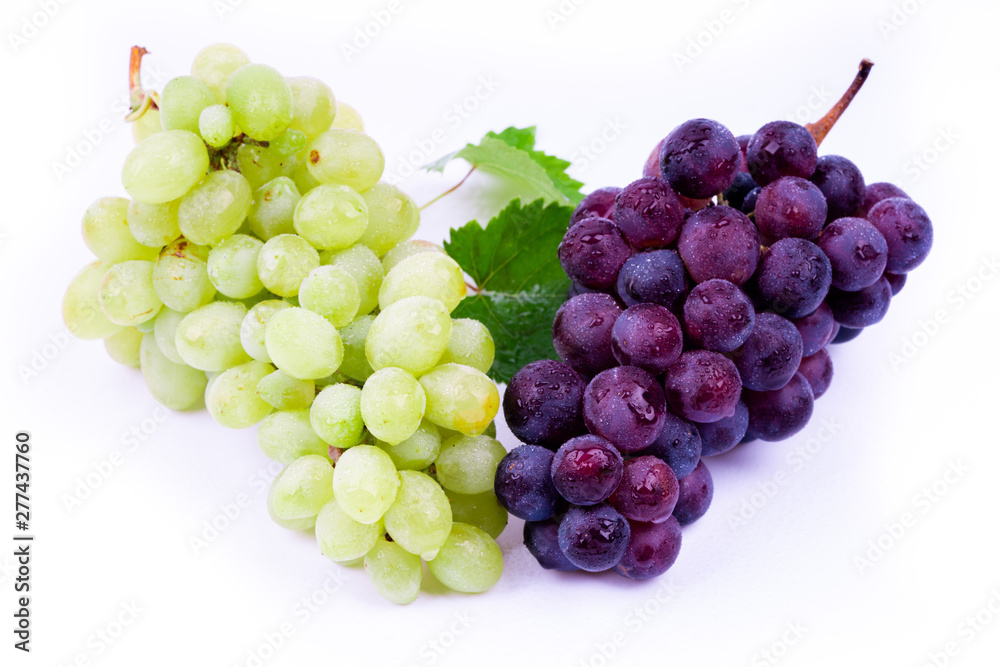 green and wine grapes on white background green and wine grapes on white background