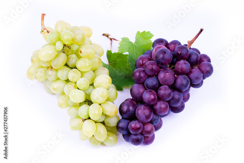 green and wine grapes on white background