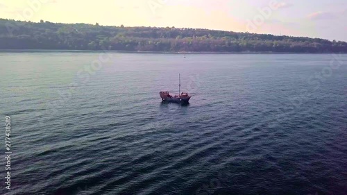 Aerial view of party boat