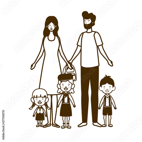 silhouette of couple of parents with children