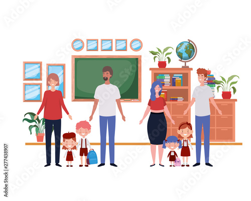 group of parents with children avatar character