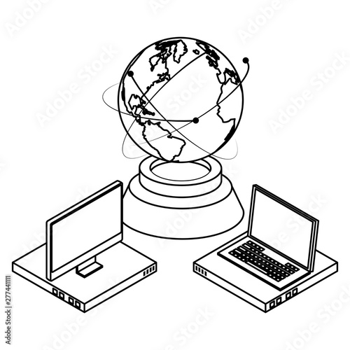 computing global technology and networking in black and white