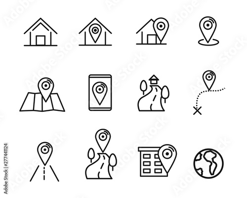 Set of home and location icon with simple line design suitable for interface design or modern graphic design 