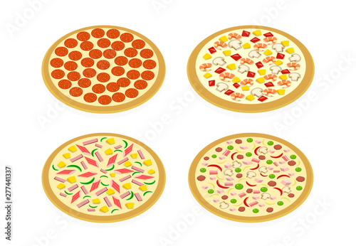 Perspective view Set of pizza on white, vector art