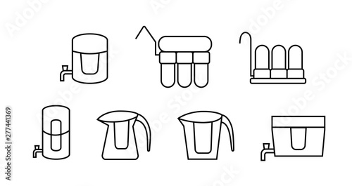 Set of water purifier icon in linear style, vector
