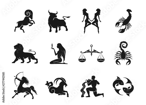 zodiac signs horoscope icons set. isolated astrological images photo