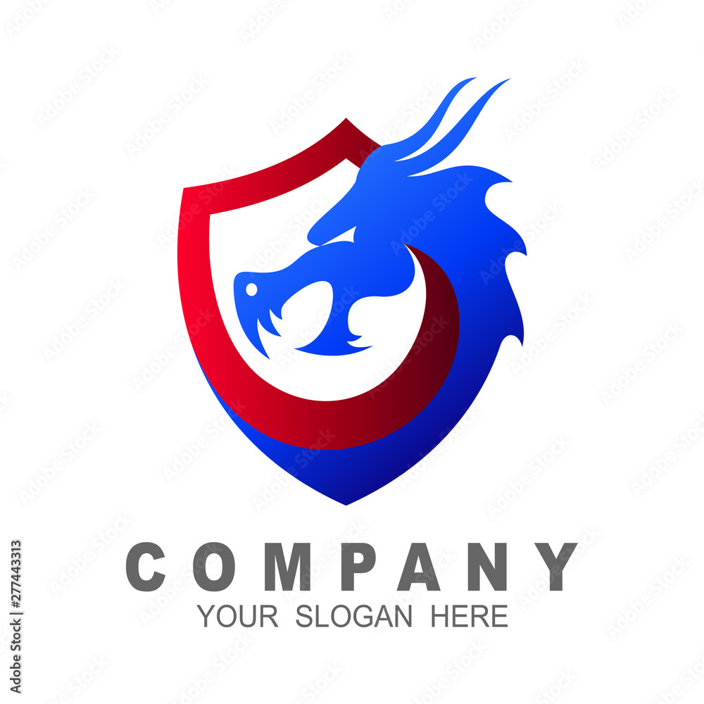 Obraz premium Dragon shield logo template, shield icon