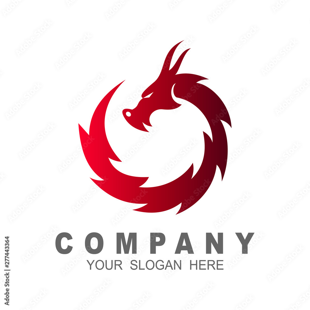 Dragon logo with a circular fire Dragon head vector logo, Stock Vector ...