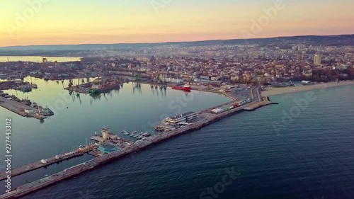 Sunset over Varna port, Bulgaria