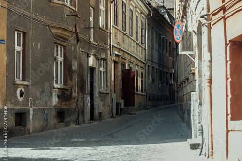 street in old town of brasov in romania © Cojocearo