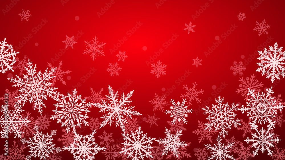 Christmas background with various complex big and small snowflakes in red colors Christmas background with various complex big and small snowflakes in red colors