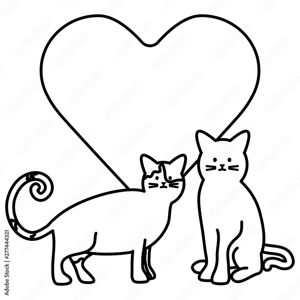 cute cats mascots adorable with heart