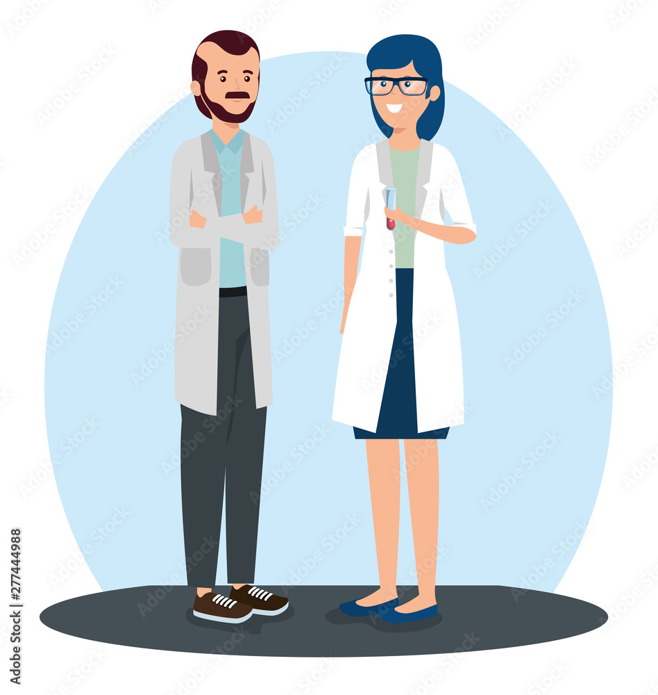 woman and man doctors with uniform and glasses woman and man doctors with uniform and glasses