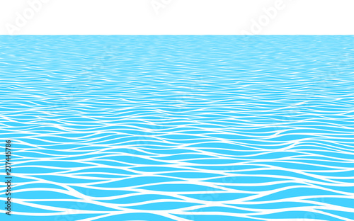 Blue water waves perspective landscape. Monochrome vector pattern