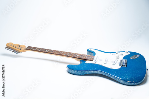 blue electric guitar left side