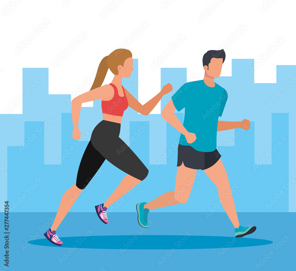 Fototapeta premium woman and men running practice sport