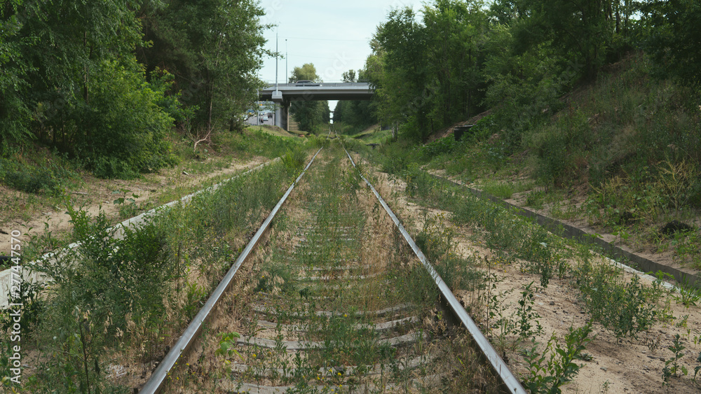 Fototapeta premium Movement of the train, first-person view from the cab of the train