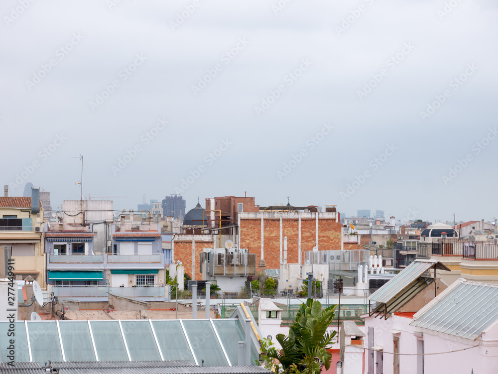 Beautiful top view on Barcelona on a cloudy day, Spain