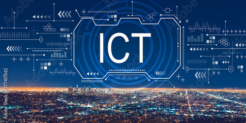Information and communications technology with downtown Los Angeles at night