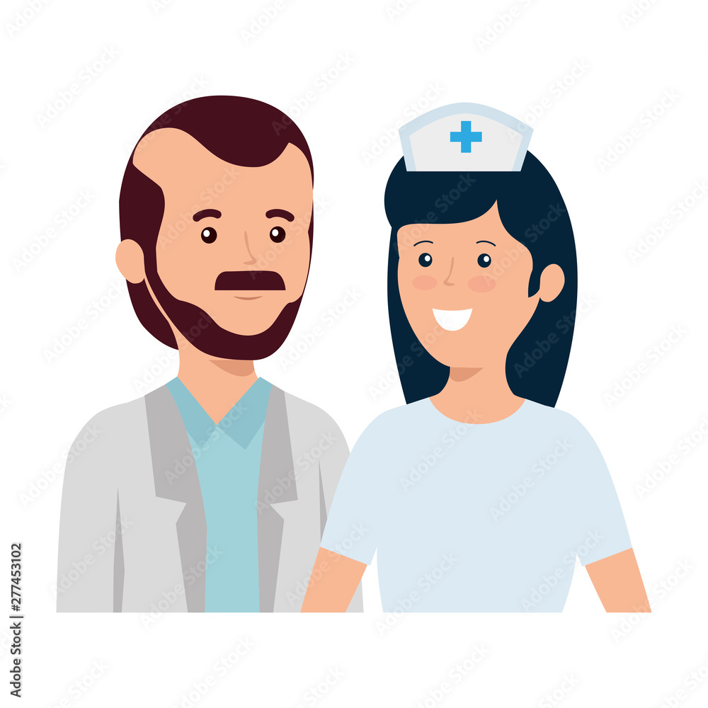 doctor male and nurse female workers characters