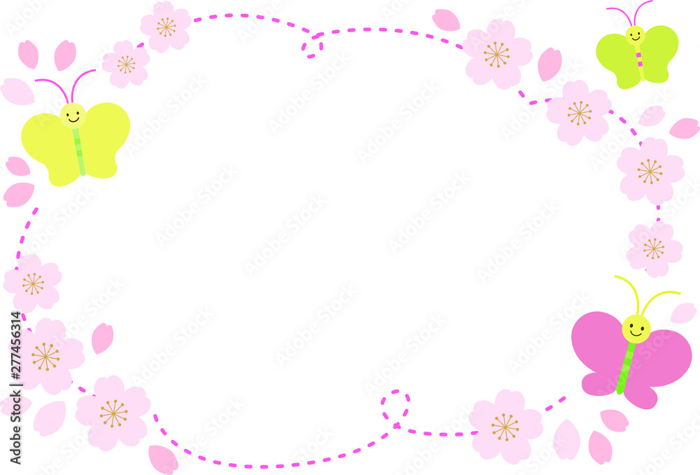 桜と蝶々のフレームイラスト