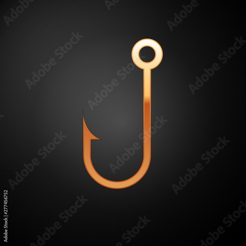 Gold Fishing hook icon isolated on black background. Vector Illustration