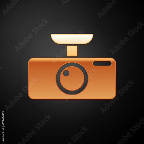Gold Car DVR icon isolated on black background. Car digital video recorder icon. Vector Illustration