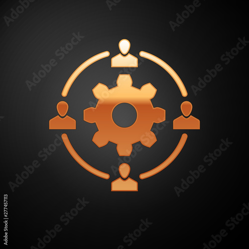 Gold Outsourcing concept icon isolated on black background. Cooperation sign. Idea of teamwork and investment. Vector Illustration