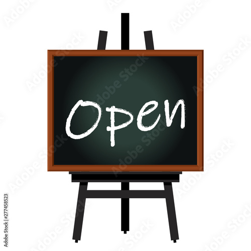 オープン Open と書かれた黒板と黒いイーゼルのイラスト 宣伝 販促バナー用イラスト Stock Vector Adobe Stock