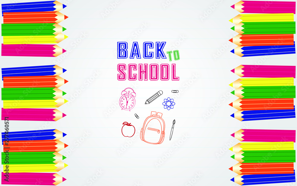 Back to school vector banner design with elements of doodled bag, apple ...