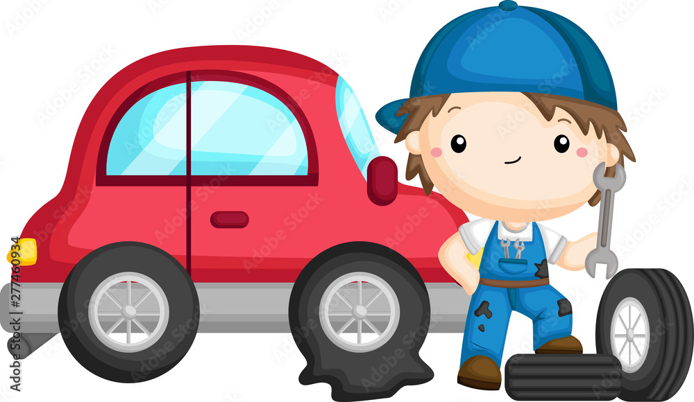Fototapeta premium a vector of a guy fixing a tire