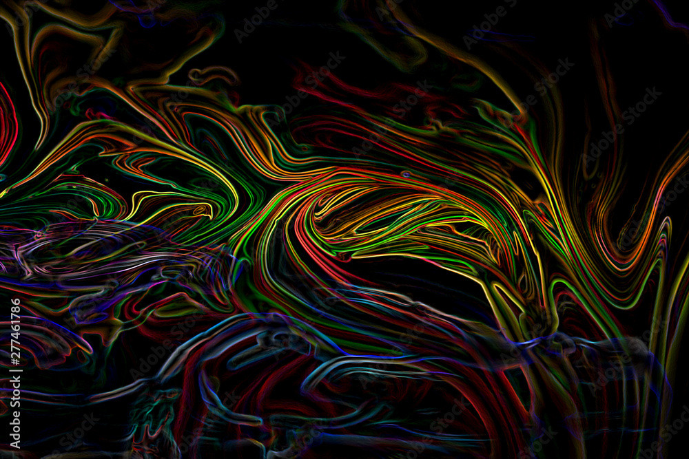 Abstract mixed paint background, Graphic design abstract curve neon glowing line on black background