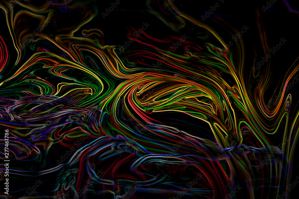 Obraz premium Abstract mixed paint background, Graphic design abstract curve neon glowing line on black background