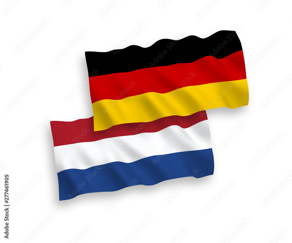 National vector fabric wave flags of Germany and Netherlands isolated on white background. 1 to 2 proportion. National vector fabric wave flags of Germany and Netherlands isolated on white background. 1 to 2 proportion.