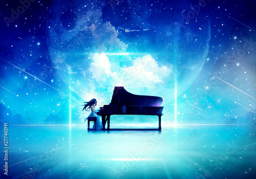 Artistic Digital Drawing Of A Woman Plating The Piano
