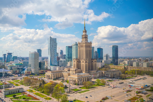 Obraz na plátne Aerial photo of  Warsaw city skyline