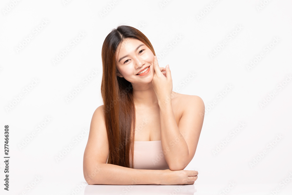 Beautiful Attractive Charming Asian young woman smile with white teeth and touching soft cheek feeling so happy and cheerful with healthy skin,isolated on white background,Beauty Cosmetology Concept Beautiful Attractive Charming Asian young woman smile with white teeth and touching soft cheek feeling so happy and cheerful with healthy skin,isolated on white background,Beauty Cosmetology Concept