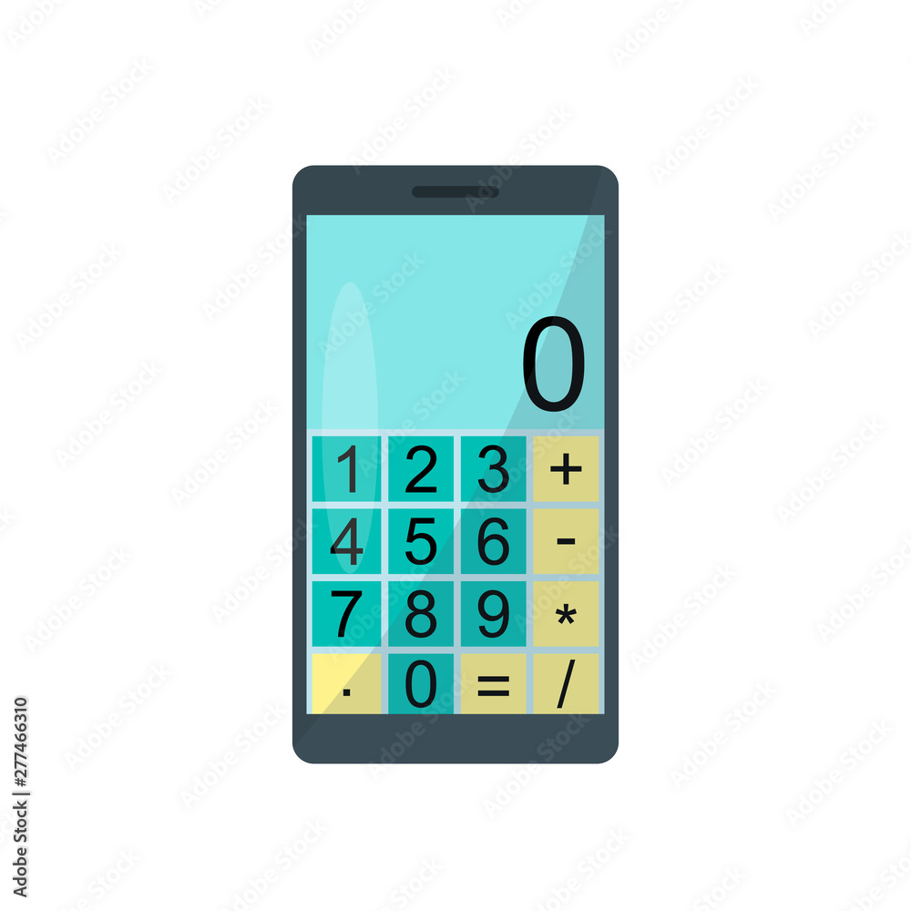 Smartphone with calculator on a white background. Vector illustration