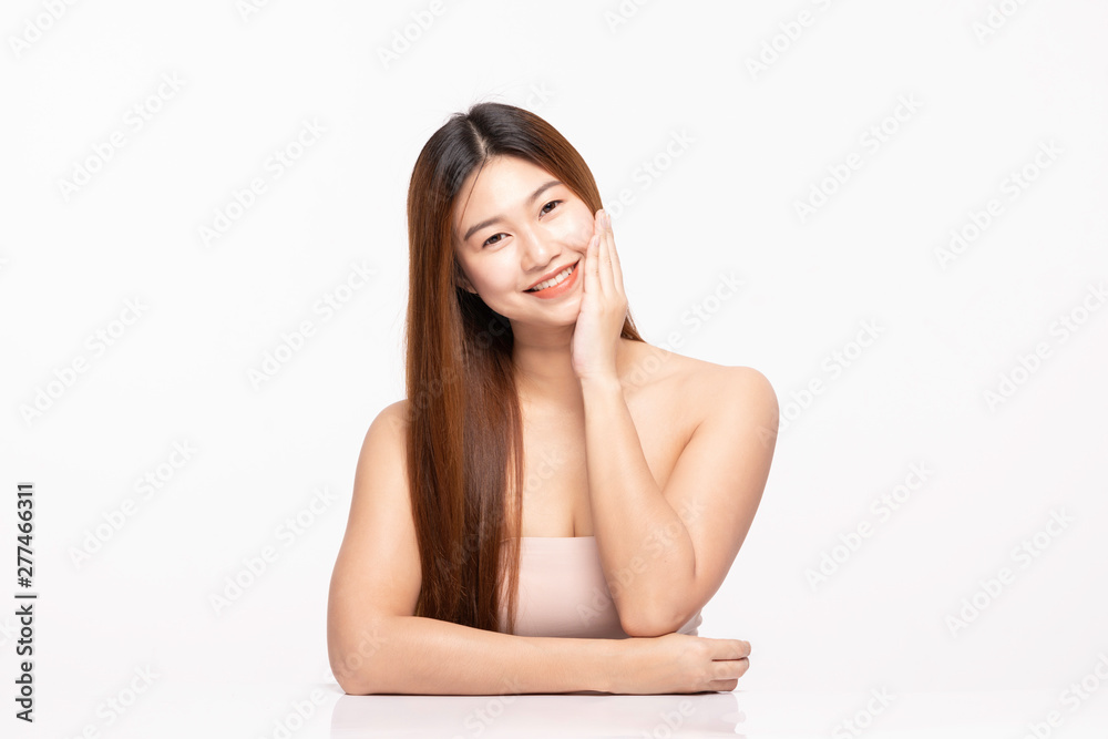 Beautiful Attractive Charming Asian young woman smile with white teeth and touching soft cheek feeling so happy and cheerful with healthy skin,isolated on white background,Beauty Cosmetology Concept Beautiful Attractive Charming Asian young woman smile with white teeth and touching soft cheek feeling so happy and cheerful with healthy skin,isolated on white background,Beauty Cosmetology Concept
