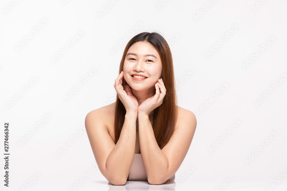 Beautiful Attractive Charming Asian young woman smile with white teeth and touching soft cheek feeling so happy and cheerful with healthy skin,isolated on white background,Beauty Cosmetology Concept Beautiful Attractive Charming Asian young woman smile with white teeth and touching soft cheek feeling so happy and cheerful with healthy skin,isolated on white background,Beauty Cosmetology Concept