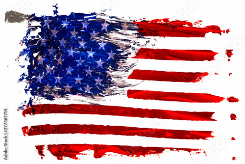 Hand drawn oil painting of the USA flag EPS 10 vector illustration. Oil brush strokes isolated on white background.