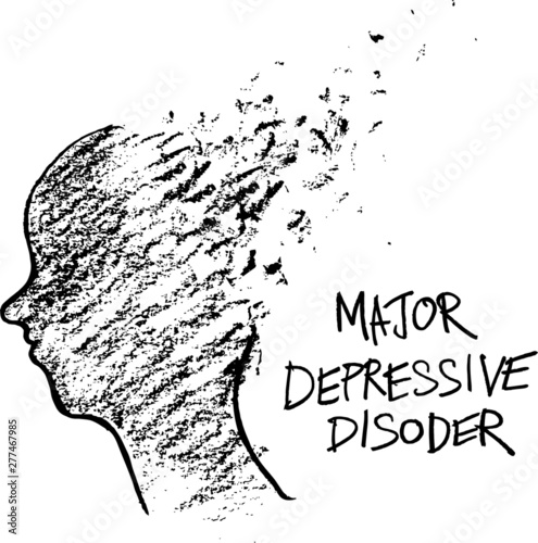 Human head draw with brain degeneration surreal medical neurology illness concept. Persistent depressive disorder or depression hand draw sketch style symbol vector. 