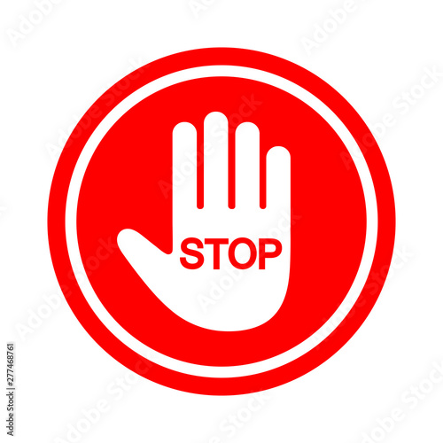 Hand blocking Stop Sign Red isolated on white background 