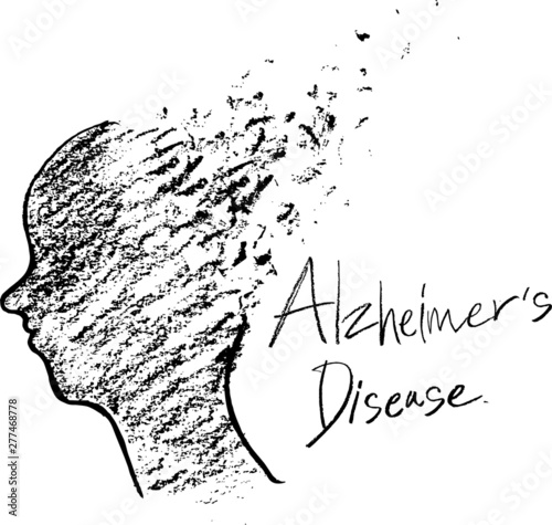 Human head draw with brain broken surreal medical neurology illness concept. Alzheimer's disease and dementia hand draw sketch style symbol vector. 