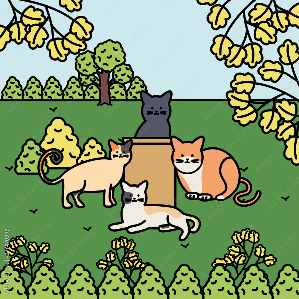 cute cats mascots adorables in the park cute cats mascots adorables in the park