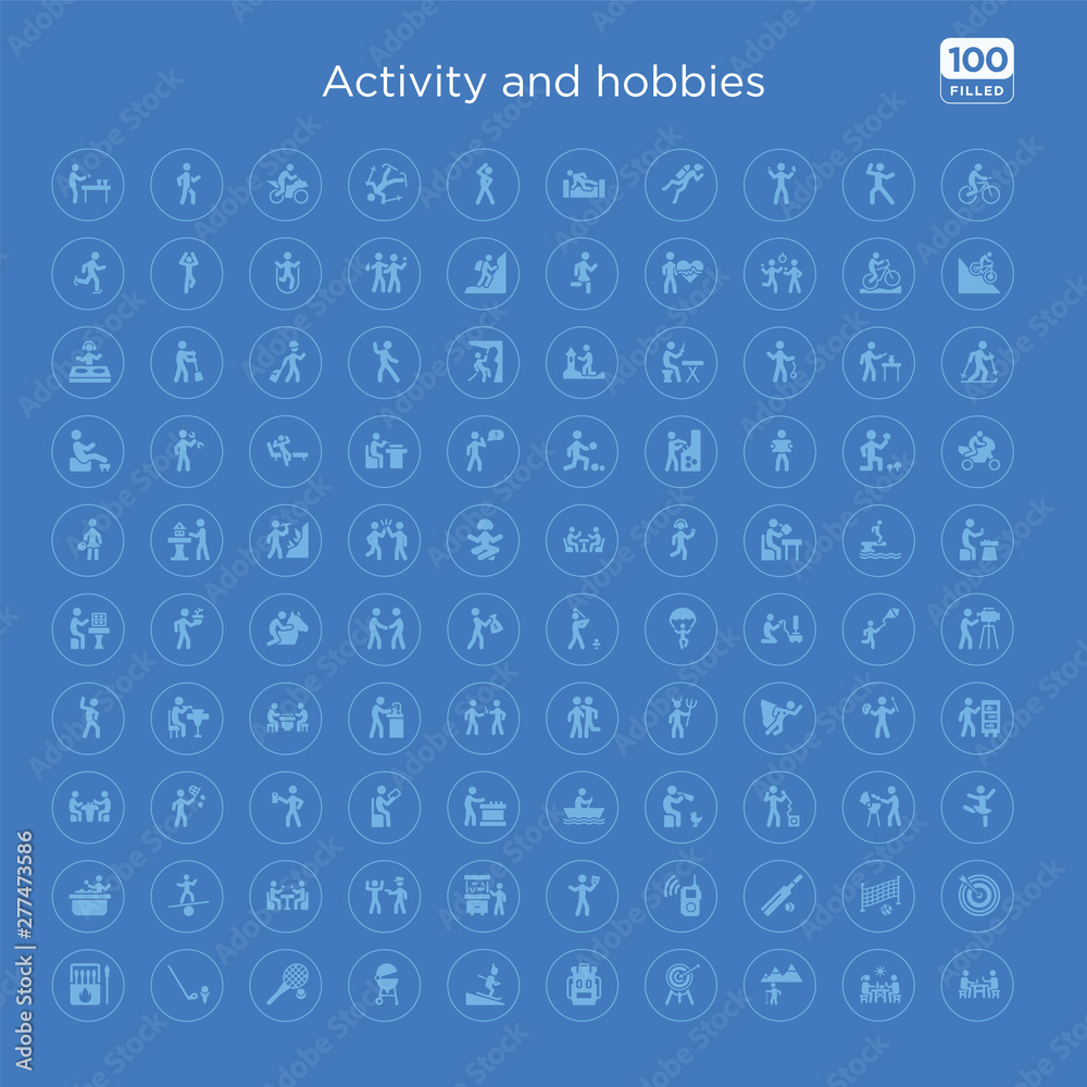 100 blue round activity and hobbies vector icons set such as dart, volleyball net, cricket, walkie talkies, acting, aquarium, arrest, baccarat. 100 blue round activity and hobbies vector icons set such as dart, volleyball net, cricket, walkie talkies, acting, aquarium, arrest, baccarat.