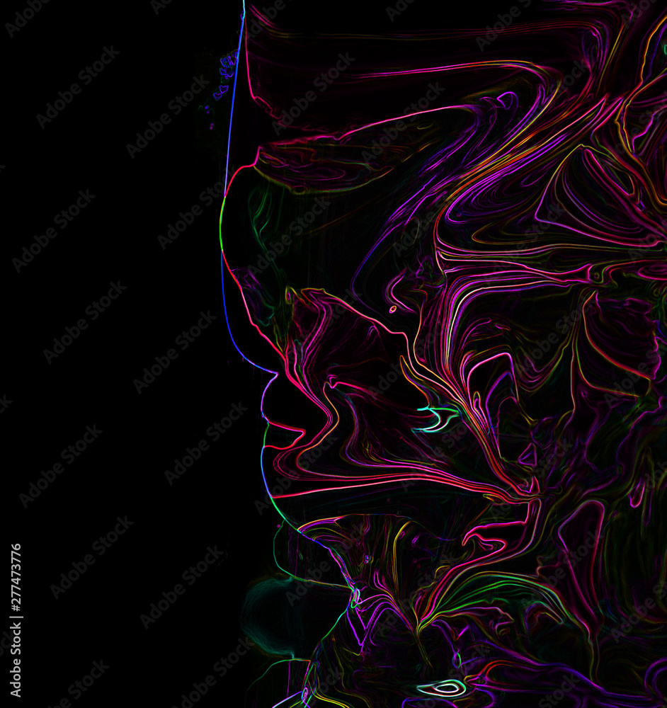  Graphic design abstract curve neon glowing line on  background, Abstract mixed color.