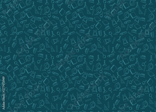 Vector seamless background with accessories for school. Back to school. Hand drawn doodle Icons on blue.