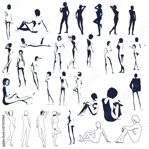 Beautiful sexy fitness girls. Pretty woman silhouettes collection